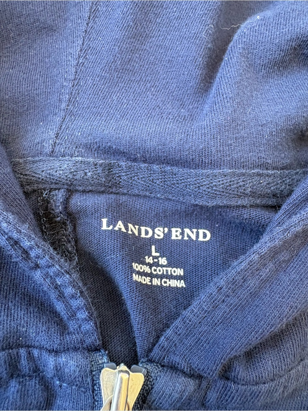 Lands' End Navy Cotton Zip-Up Hoodie Long Sleeve Cover Up Large - Picture 3 of 4
